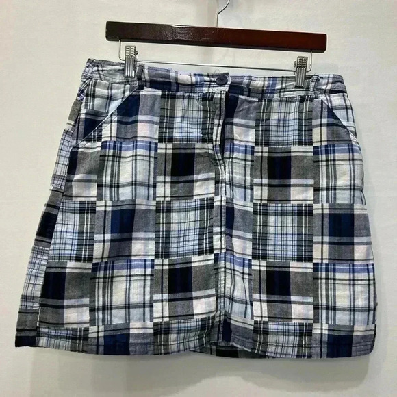 White Stag Blue and White Plaid Zip Front Skort Size 10 - Picture 1 of 9